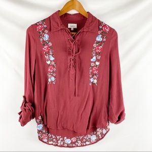 RAHI Cali boho floral embroidery detail top XS